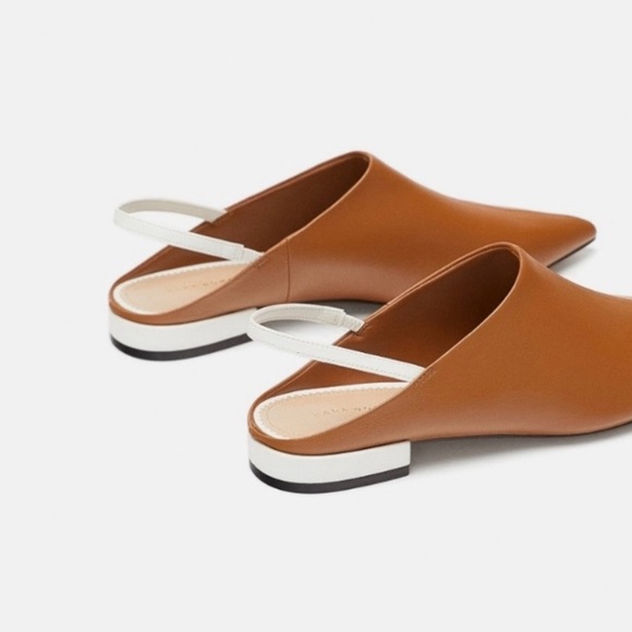 NEW Zara tan leather slingback pointed toe flats - Picture 3 of 9